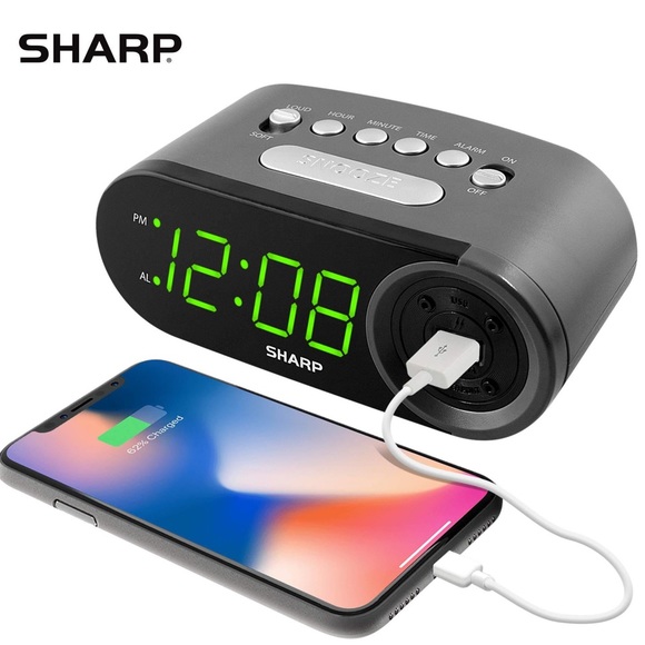 SHARP Alarm Clock Digital LED USB Charging Power Port with 2 AMP High-Speed - Picture 2 of 10